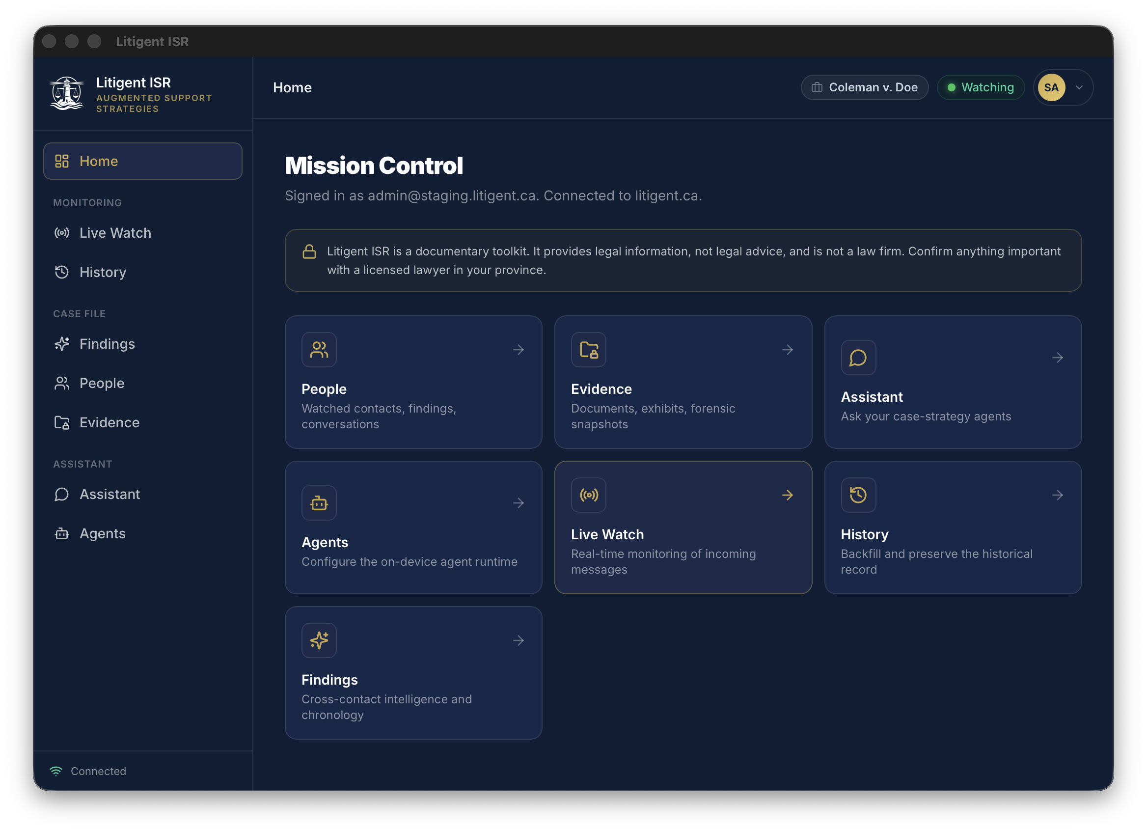 Litigent ISR — Mission Control dashboard